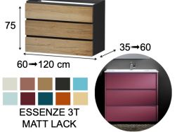 Waschtischunterschrank, unter Waschbecken, wandhängend, drei Schubladen - ESSENZE 3T MATTLACK