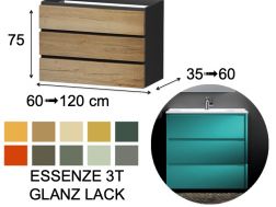 Waschtischunterschrank, unter Waschbecken, wandhängend, drei Schubladen - ESSENZE 3T GLANZLACK
