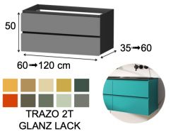 Möbel, Becken, aufgehängt, zwei Schubladen, Höhe 54 cm - TRAZO BASIC 2T GLANZ LACK