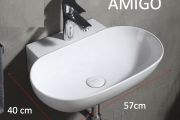 Ovales Handwaschbecken, 57 x 40 cm, weiße Keramik - AMIGO