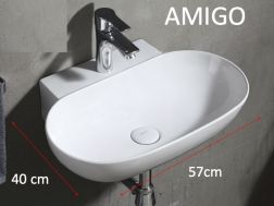 Ovales Handwaschbecken, 57 x 40 cm, weiße Keramik - AMIGO