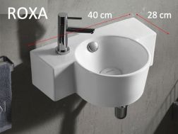 Rundes Handwaschbecken mit rechteckiger Basis, 40x28 cm, weiße Keramik - ROXA