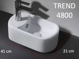 Rechteckiges Handwaschbecken mit abgerundeter Kante, 41x21 cm, aus weißer Keramik - TREND 4800