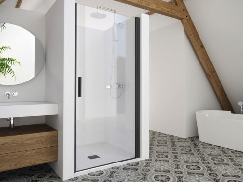 Duschtr, 80 cm, scharniert / schwenkbar - LYON BLACK