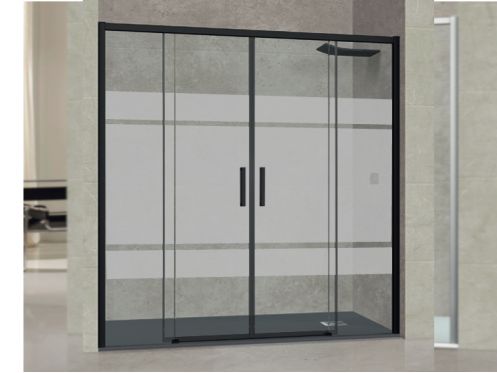 Duschwand, schwarz, 145 cm, halbblickdicht, doppelt verschiebbar, TOULOUSE NOIR BLOD PLUS