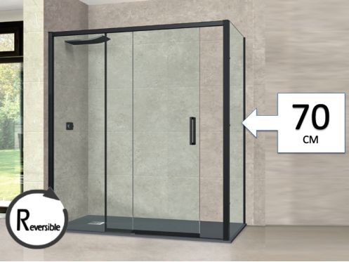 Schiebeduschtr, mit festem Rcklauf 70 cm, TOURS BLACK
