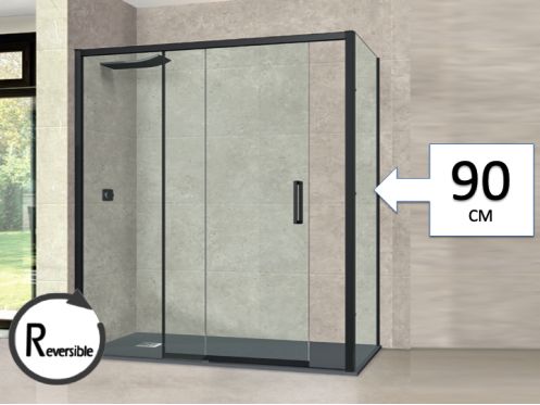 Schiebeduschtr, mit festem Rcklauf 90 cm, TOURS BLACK