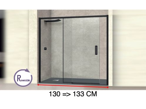 Schiebeduschtr, 130 bis 133 cm, mit festem Glas - NANTES 310 BLACK