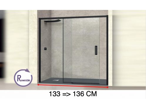 Schiebeduschtr, 133 bis 136 cm, mit festem Glas - NANTES 310 BLACK