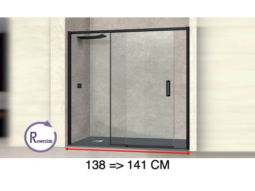 Schiebeduschtr, 138 bis 141 cm, mit festem Glas - NANTES 310 BLACK