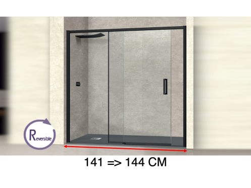 Schiebeduschtr, 141 bis 144 cm, mit festem Glas - NANTES 310 BLACK