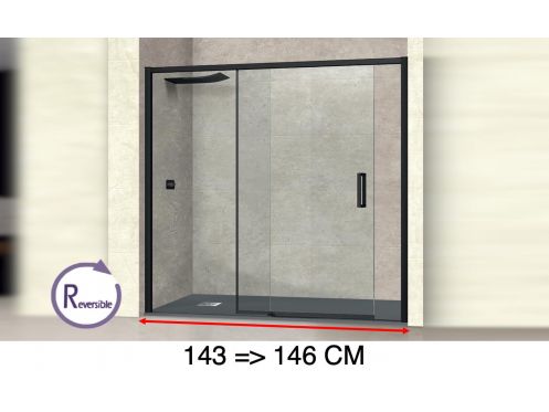 Schiebeduschtr, 143 bis 146 cm, mit festem Glas - NANTES 310 BLACK