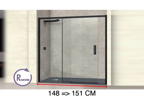 Schiebeduschtr, 148 bis 151 cm, mit festem Glas - NANTES 310 BLACK