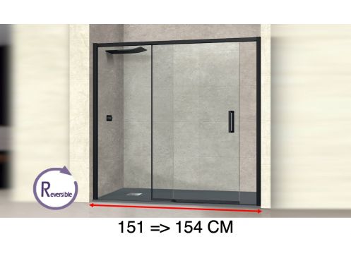 Schiebeduschtr, 151 bis 154 cm, mit festem Glas - NANTES 310 BLACK