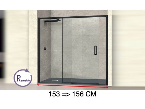 Schiebeduschtr, 153 bis 156 cm, mit festem Glas - NANTES 310 BLACK