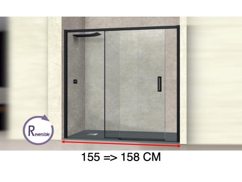 Schiebeduschtr, 155 bis 158 cm, mit festem Glas - NANTES 310 BLACK