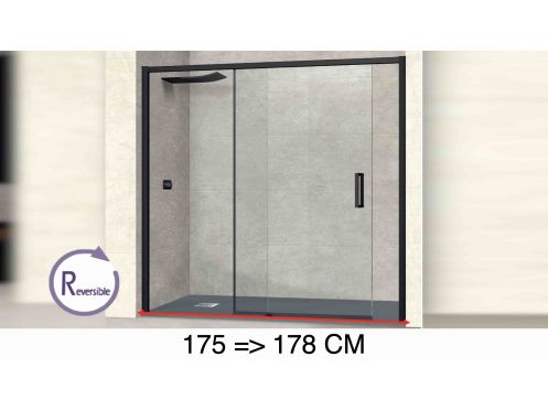 Schiebeduschtr, 175 bis 178 cm, mit festem Glas - NANTES 310 BLACK