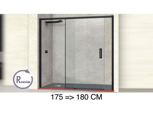 Schiebeduschtr, 175 bis 180 cm, mit festem Glas - NANTES 310 BLACK