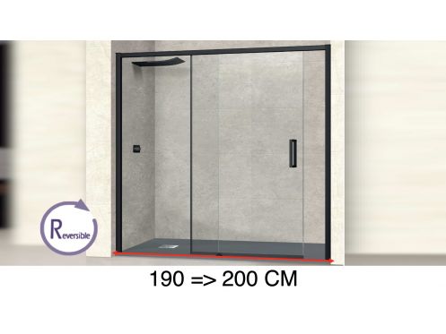 Schiebeduschtr, 190 bis 200 cm, mit festem Glas - NANTES 310 BLACK
