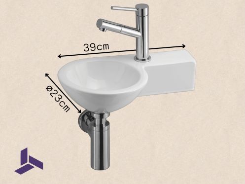 Handwaschbecken rund, keramisch, hngend 23x39 cm | BONN 23 DROITE