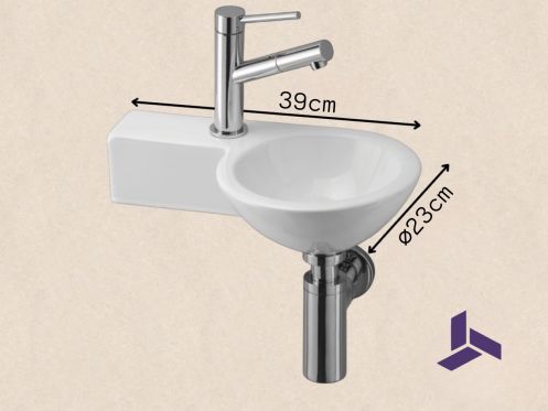 Handwaschbecken rund, keramisch, hngend 23x39 cm | BONN 23 GAUCHE
