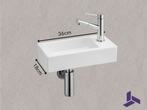 Hnge-Handwaschbecken aus Keramik 36x18cm | FRANCFORT 36 DROITE
