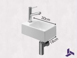 Handwaschbecken WC schmal 18x30 cm Keramik | ROSTOCK 30 GAUCHE