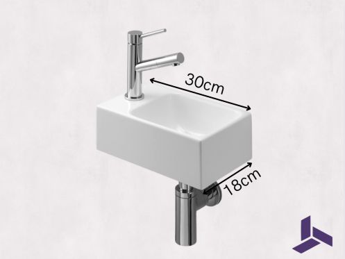 Handwaschbecken WC schmal 18x30 cm Keramik | ROSTOCK 30 GAUCHE
