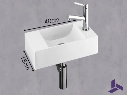 Hnge-Handwaschbecken Design 40x18 cm Harz wei | HAMBOURG 40 DROITE