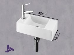 Hänge-Handwaschbecken Design 40x18 cm Harz weiß | HAMBOURG 40 GAUCHE