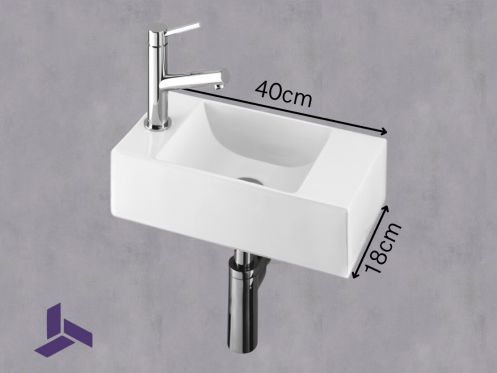 Hnge-Handwaschbecken Design 40x18 cm Harz wei | HAMBOURG 40 GAUCHE