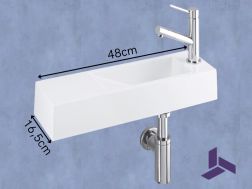 Wandwaschbecken 48x16,5cm Weißes Resin, ultra-schmal, ohne Überlauf | MUNICH 48 DROITE
