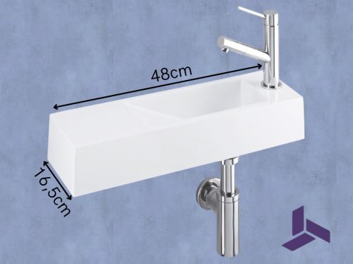 Wandwaschbecken 48x16,5cm Weies Resin, ultra-schmal, ohne berlauf | MUNICH 48 DROITE
