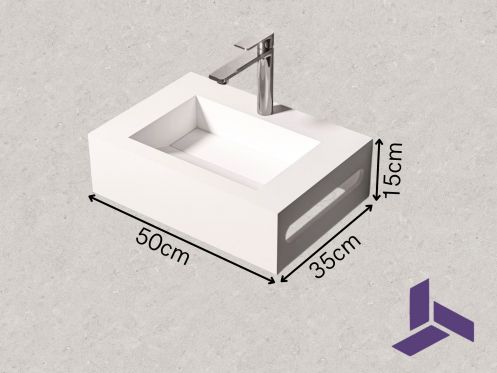 Solid Surface Waschbecken 35x50cm, Matt Wei, Handtuchhalter MINI ARIANNE STANDARD