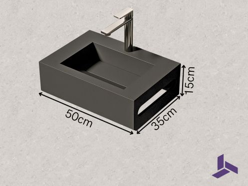 Solid Surface Waschbecken 35x50cm, Anthrazit, Handtuchhalter MINI ARIANNE STANDARD