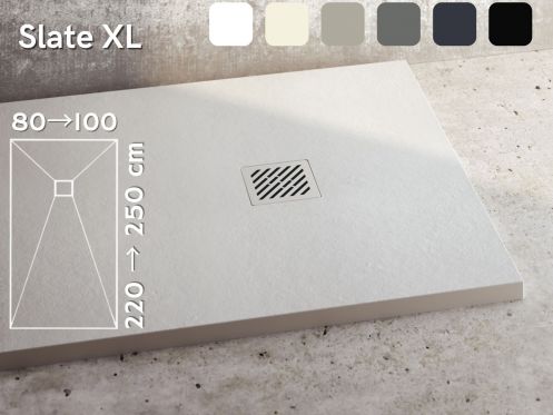 Duschwanne, groe Gre, Breite 250 cm, extra flaches Harz - SLATE XL