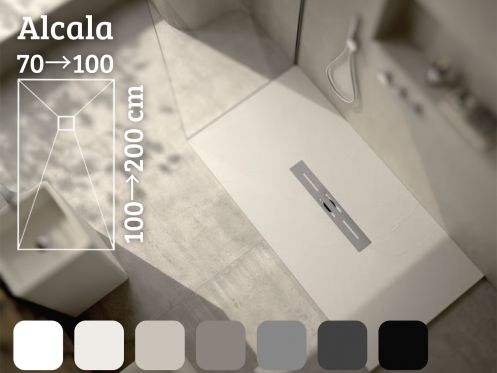 Duschwanne 110 cm, zentraler Abfluss, extra flaches Harz - ALCALA