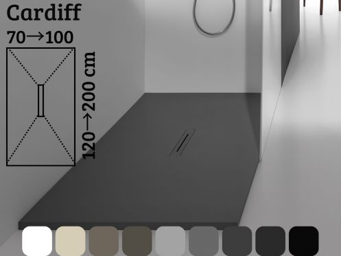 Duschwanne 130 cm Mittelablauf aus extra flachem Harz - CARDIFF