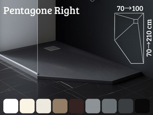 F�nfeckige Duschwanne extra flach aus Harz PENTAGONE right