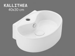 40 cm Ovales Waschbecken Weiß Glänzend Wand- oder Möbelmontage KALLITHEA