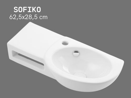 62,5 cm Wandwaschbecken Weiß Glänzend mit Seitenablage SOFIKO