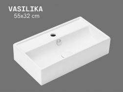 Keramik Wandwaschbecken 55 cm Weiß Glänzend Rechteckig VASILIKA 
