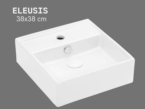ELEUSIS 38x38 cm Weißes Quadratisches Waschbecken Wand- oder Aufsatzmontage