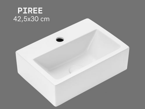 PIREE 42,5 cm Weiß Glänzendes Rechteckiges Waschbecken Wand- oder Aufsatzmontage