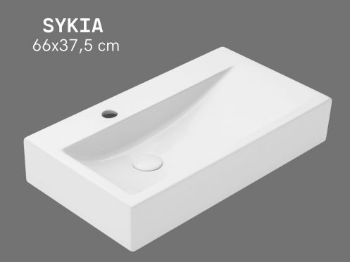 Waschbecken 66 cm Keramik Glänzend Weiß - Rechteckiges Design Wandhängend oder Aufsatz SYKIA