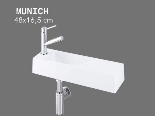 Wandwaschbecken 48x16,5cm ultra-schmal, weißes Harz, ohne Überlauf | MUNICH 48 GAUCHE