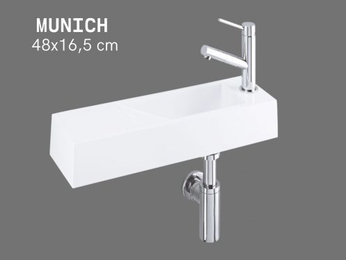 Wandwaschbecken 48x16,5cm Weißes Resin, ultra-schmal, ohne Überlauf | MUNICH 48 DROITE