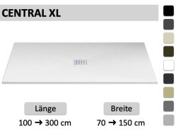 Maßgefertigte XXL-Duschwanne mit zentralem Ablauf und glatter Oberfläche – LEEDS CENTRAL XL
