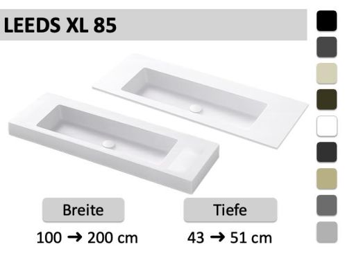 Doppelwaschbecken, Waschbecken 85 cm, Hänge- oder Einbautisch LEEDS XL 85