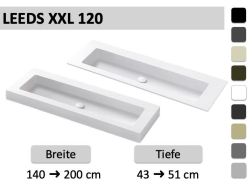 Doppelwaschbecken, Waschbecken 120 cm, Hänge- oder Einbautisch - LEEDS XXL 120